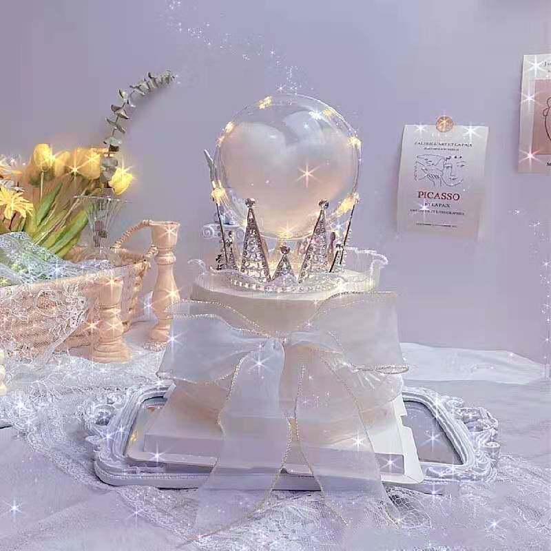 梦幻铁艺爱心仙女水晶球皇冠女神蛋糕装饰许愿球云朵棉花网纱摆件