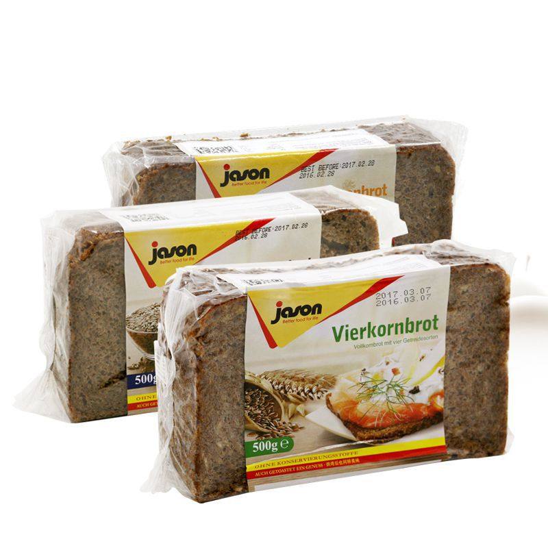 德国进口食品 捷森黑麦面包全麦黑面包 多种谷物早餐粗粮500g*3袋