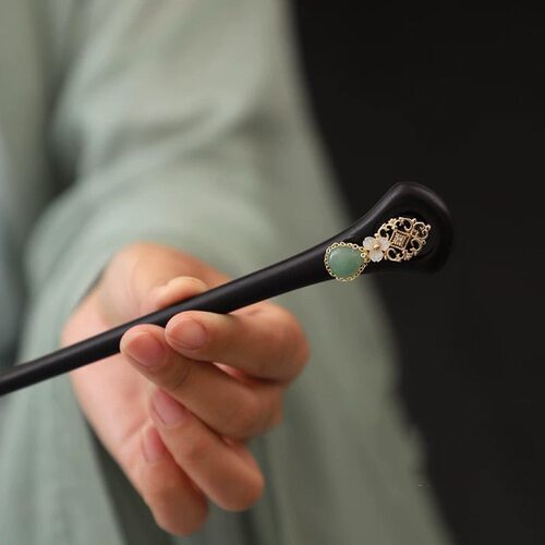 贝壳黑檀木发簪古风汉服头饰发钗新中式旗袍盘发簪子敬酒礼服配饰