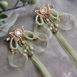 古风发夹水云乡不负卿原创汉服头饰仙气飘带丝带清新烟绿色女仙气