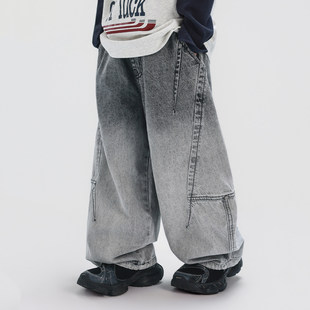 男童弯刀牛仔裤春秋款2026春装新款儿童中大童男孩休闲直筒长裤子