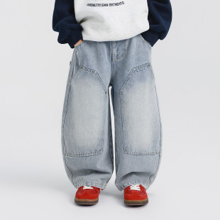 男童春装牛仔裤2026春季新款儿童弯刀裤男孩休闲长裤春秋宽松裤子