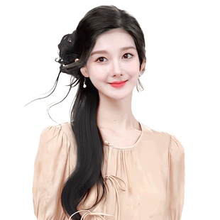 假发辫马尾新中式假发女长发国风汉服旗袍微卷复古侧马尾假发发饰