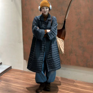 木易初见0393设计师款双排扣复古文艺风宽松保暖百搭长款羽绒外套