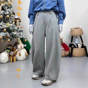 木易初见0505冬新品甜酷辣妹风阔腿显瘦加绒弯刀裤休闲百搭卫裤女