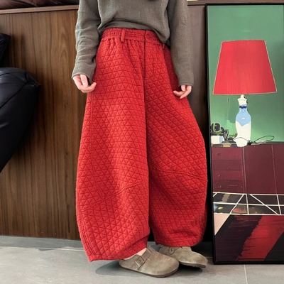 木易初见0471-1复古菱形格棉裤