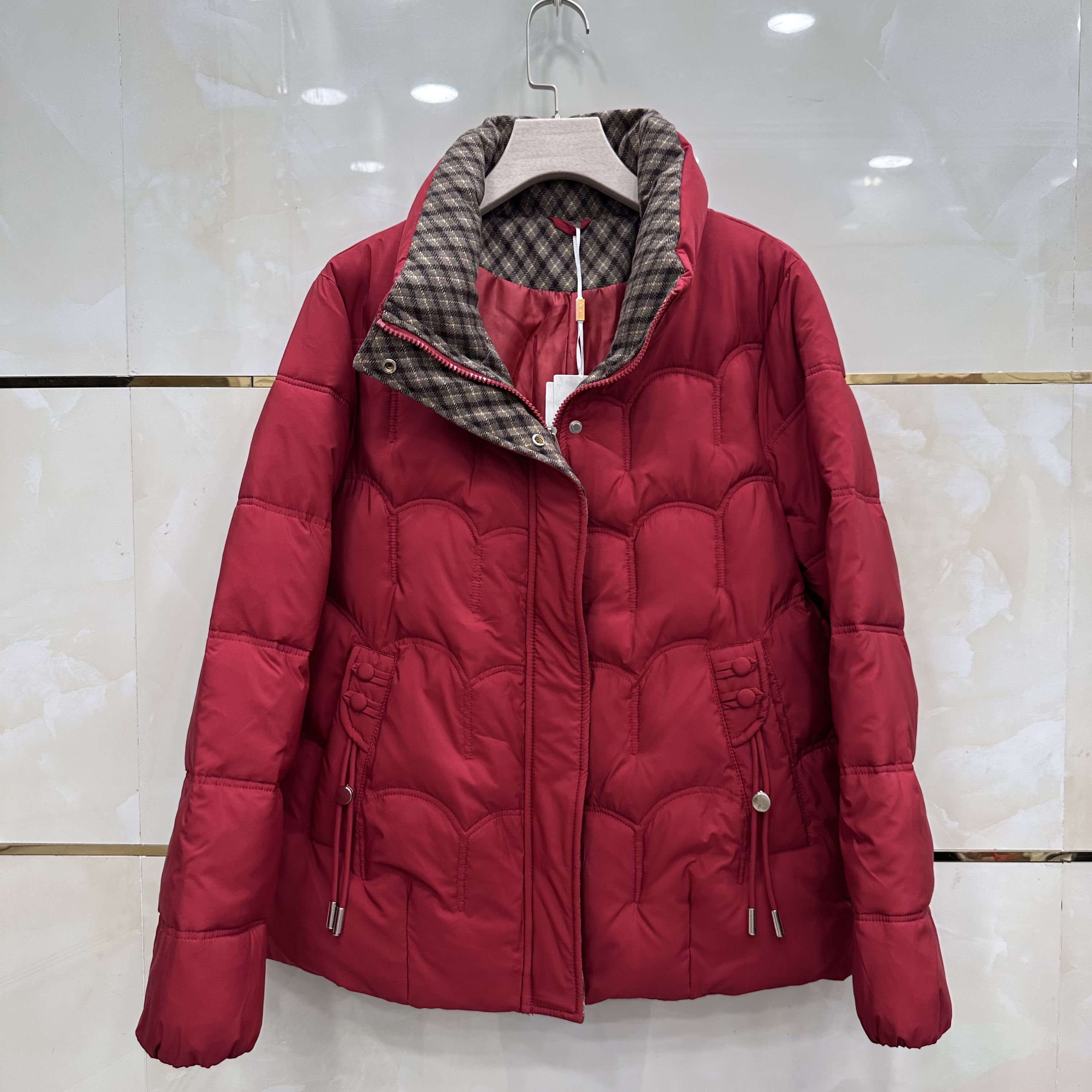 丽诗信20   2025新款冬季女装时尚格子领大码妈妈装棉衣棉袄