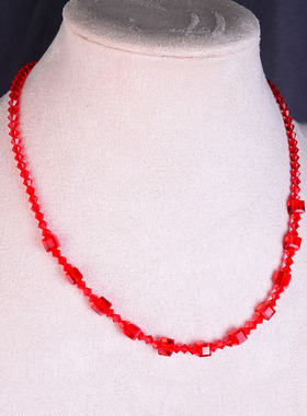 大红色精致细方糖奥地利水晶项链女魔方个性潮人气质本命年锁骨链