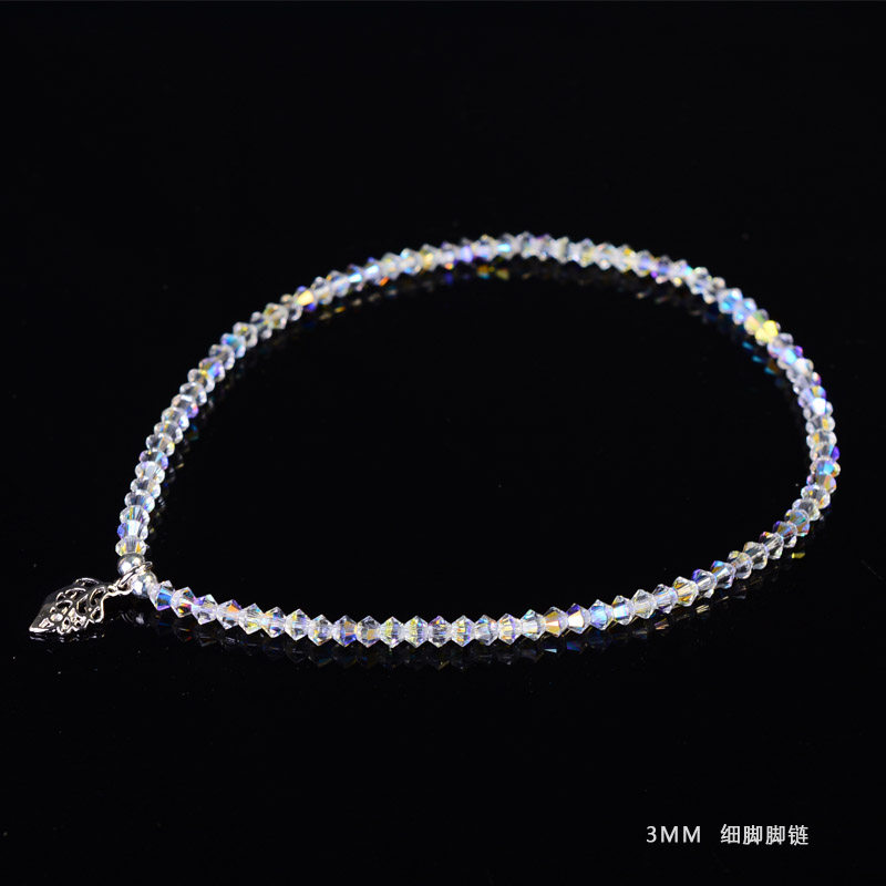 3MM细款闪亮脚链女叶子纯银流苏奥地利水晶饰品新款潮性感正品