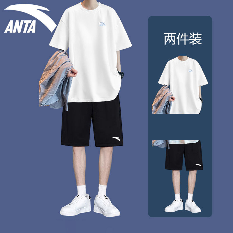 안타 여름 캐주얼 정장 남성 반팔 티셔츠 5점 반바지 학생 트렌드 매칭 투피스 운동복 세트