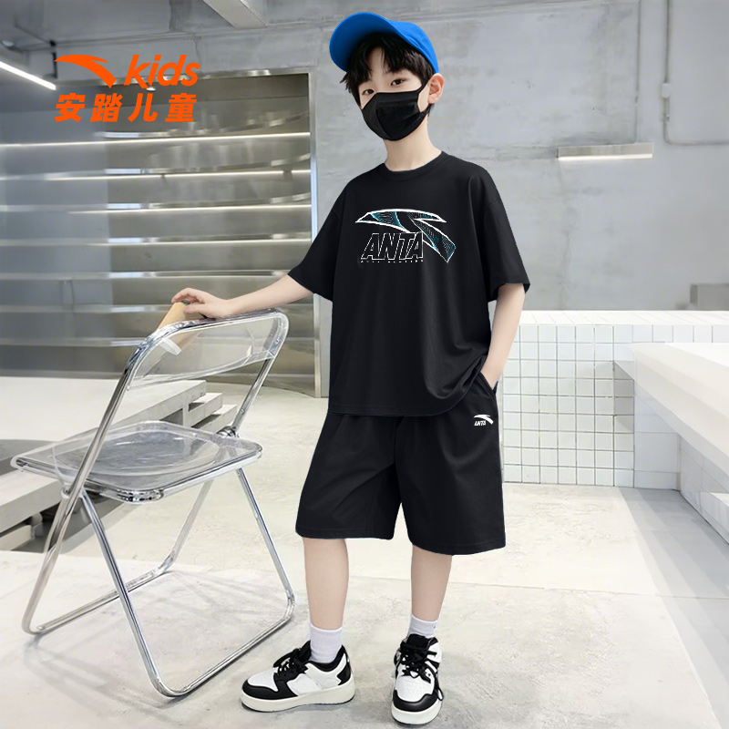 安踏儿童套装男童夏季新款速干中大童时髦短袖五分裤休闲运动服男