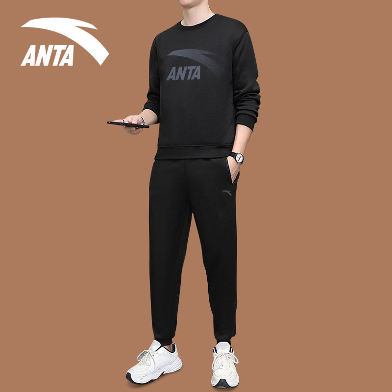 ANTA 공식 홈페이지 주력 스포츠 정장 남성 가을 겨울 신상 스웨트 셔츠 바지 캐주얼 런닝웨어 투피스 세트