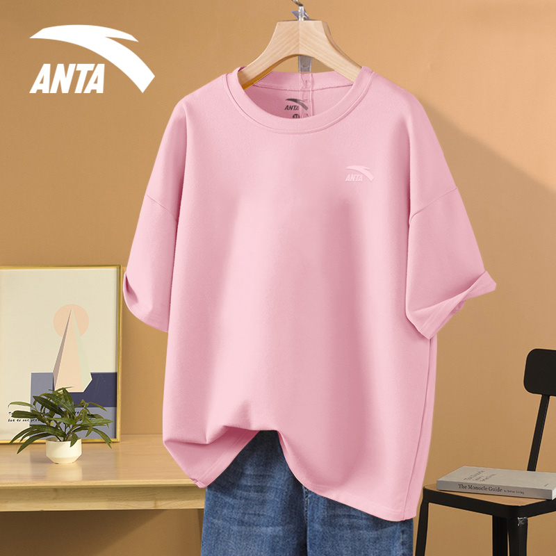 安踏短袖女纯棉半袖宽松显瘦t恤