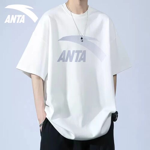 安踏短袖男大logo宽松白色半袖