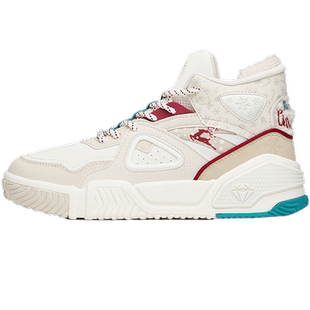 安踏烈焰高帮板鞋女鞋2025冬季新款轻便百搭休闲鞋厚底皮面运动鞋