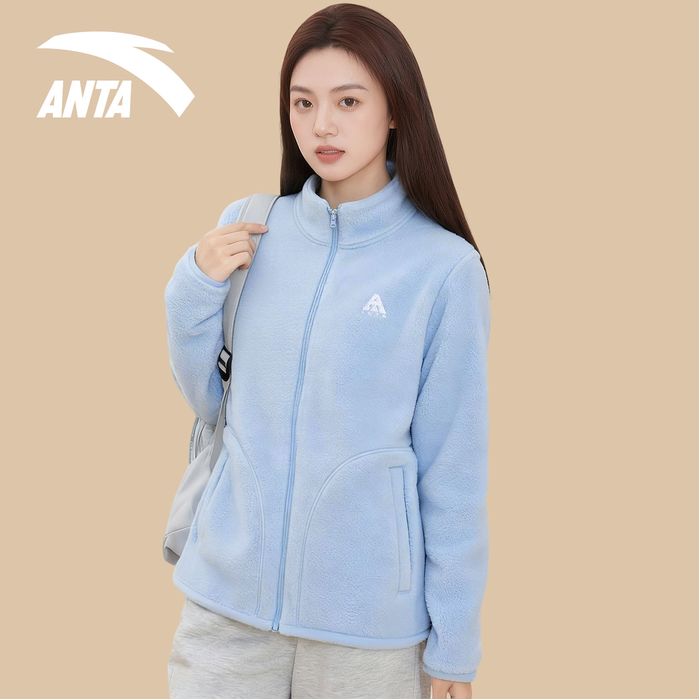 安踏火壳摇粒绒外套抓绒衣女款