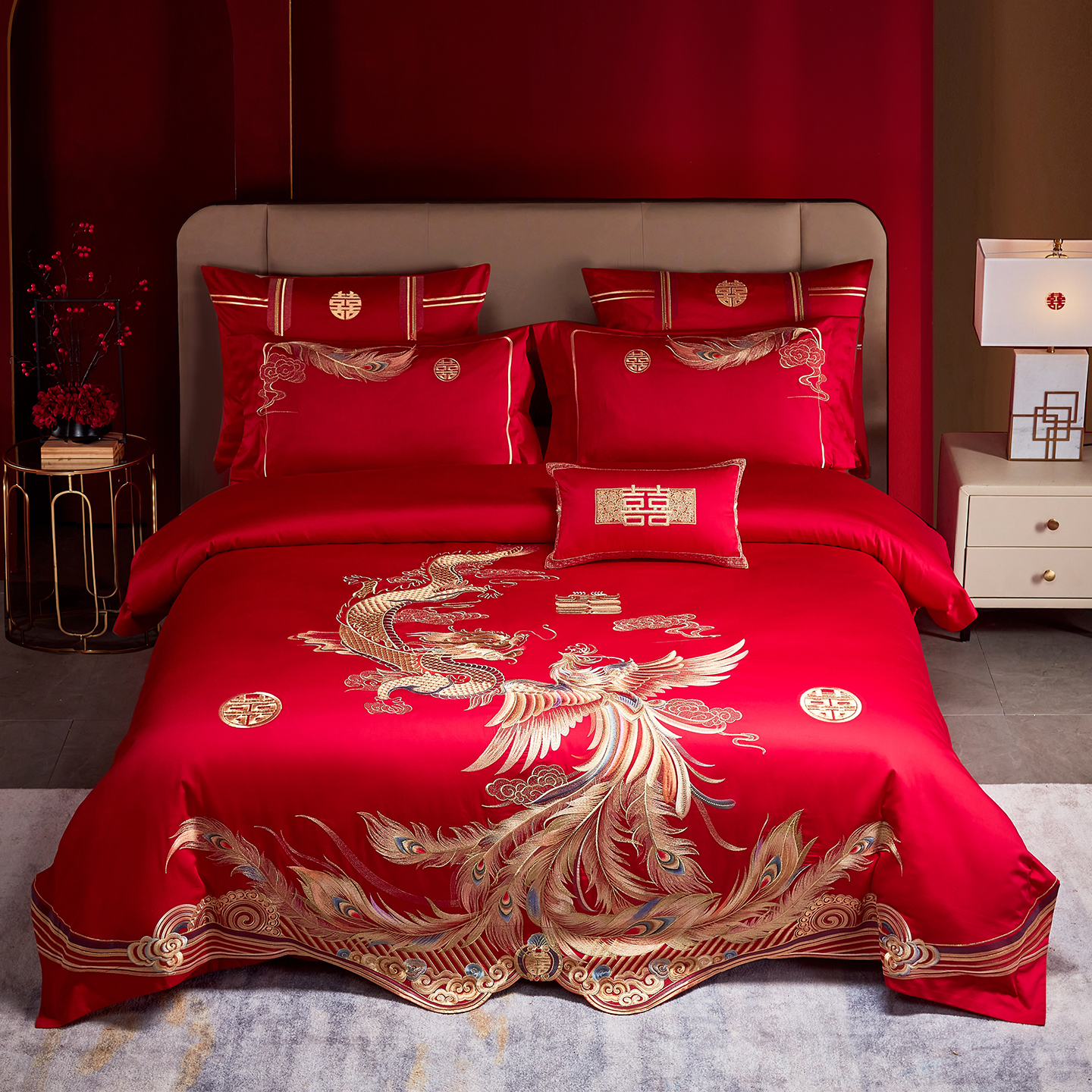 140S全棉婚嫁四件套纯棉喜庆