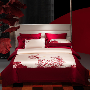 高端奢华婚庆140支长绒棉四件套全棉纯棉结婚床单被套床上用品