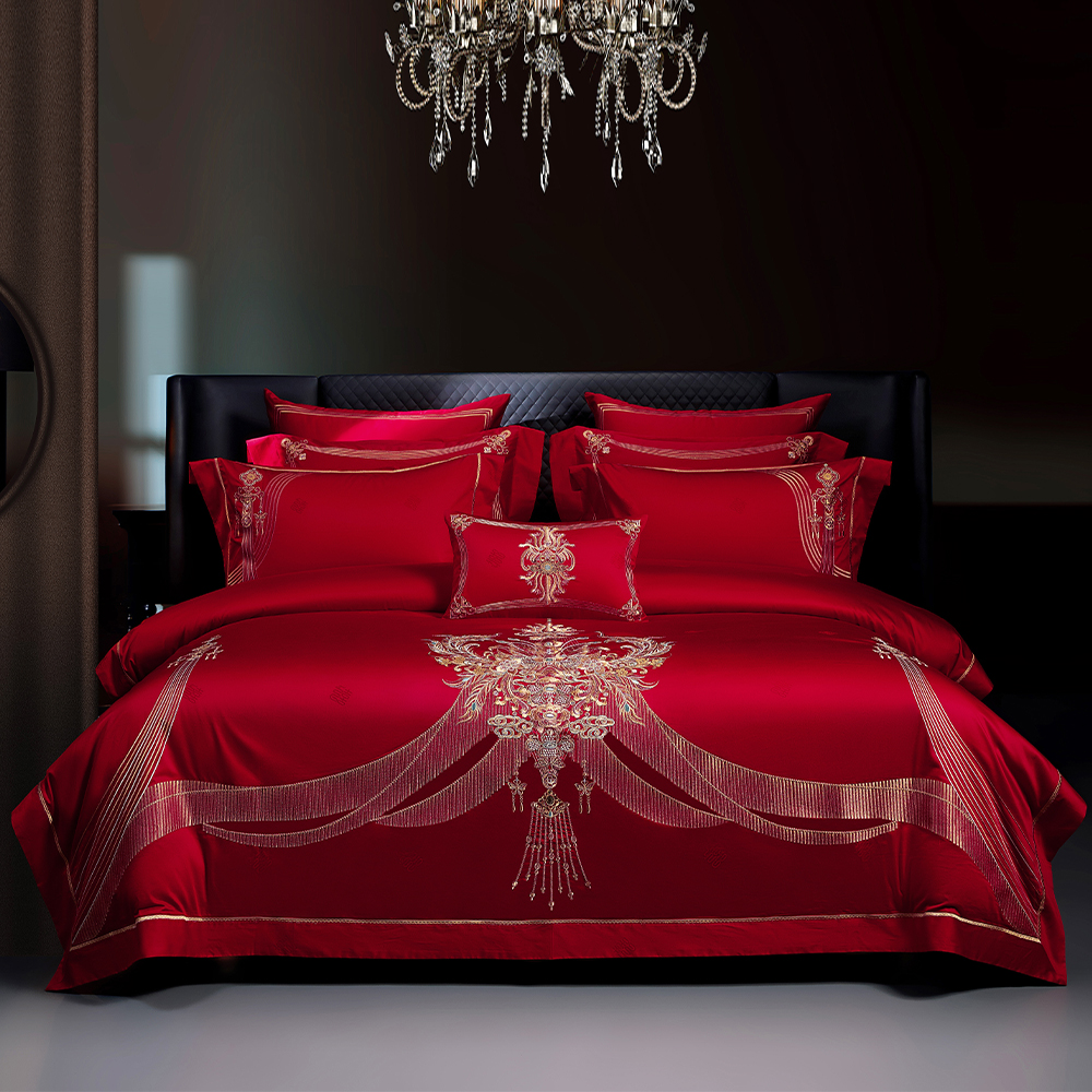 140支纯棉结婚四件套大红喜庆