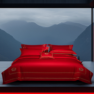 婚嫁床品纯棉结婚四件套红色新婚房被套床单陪嫁全棉高端床上用品