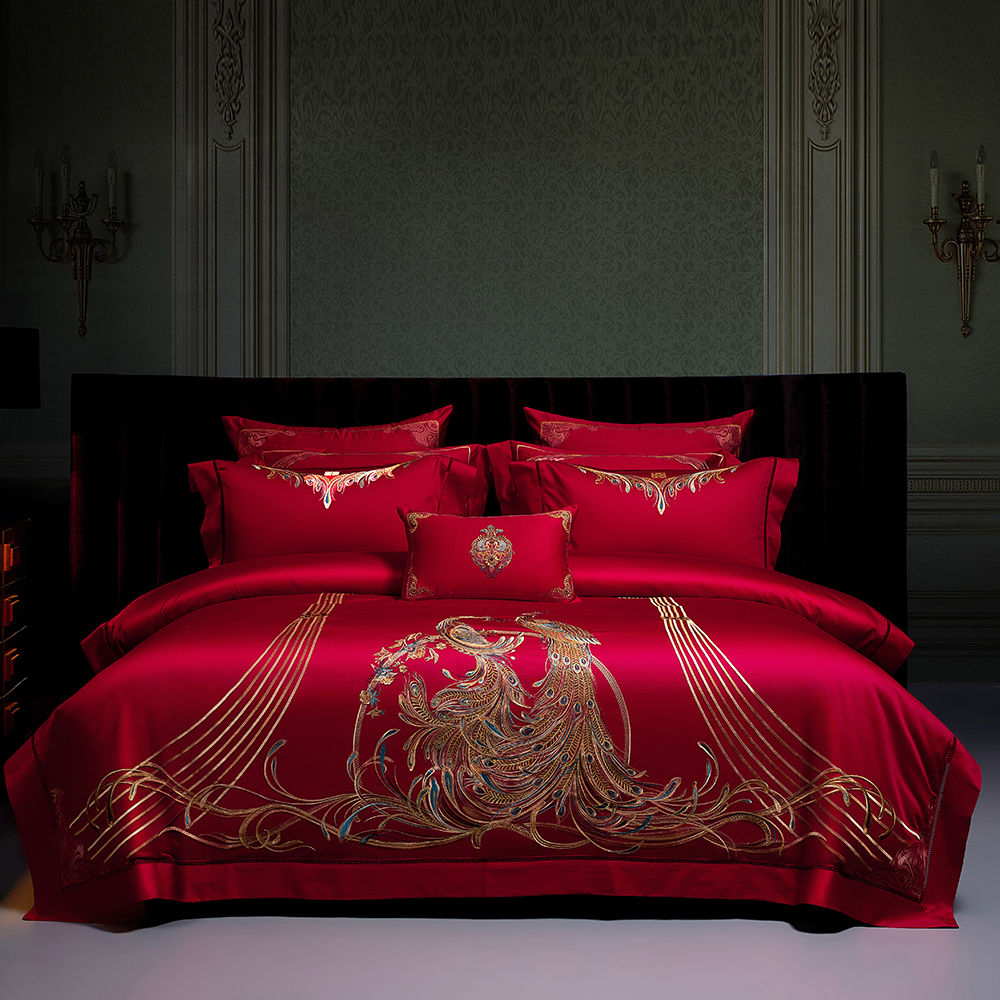悠仙居高端婚庆四件套160支刺绣结婚喜被大红喜床单被套陪嫁床品