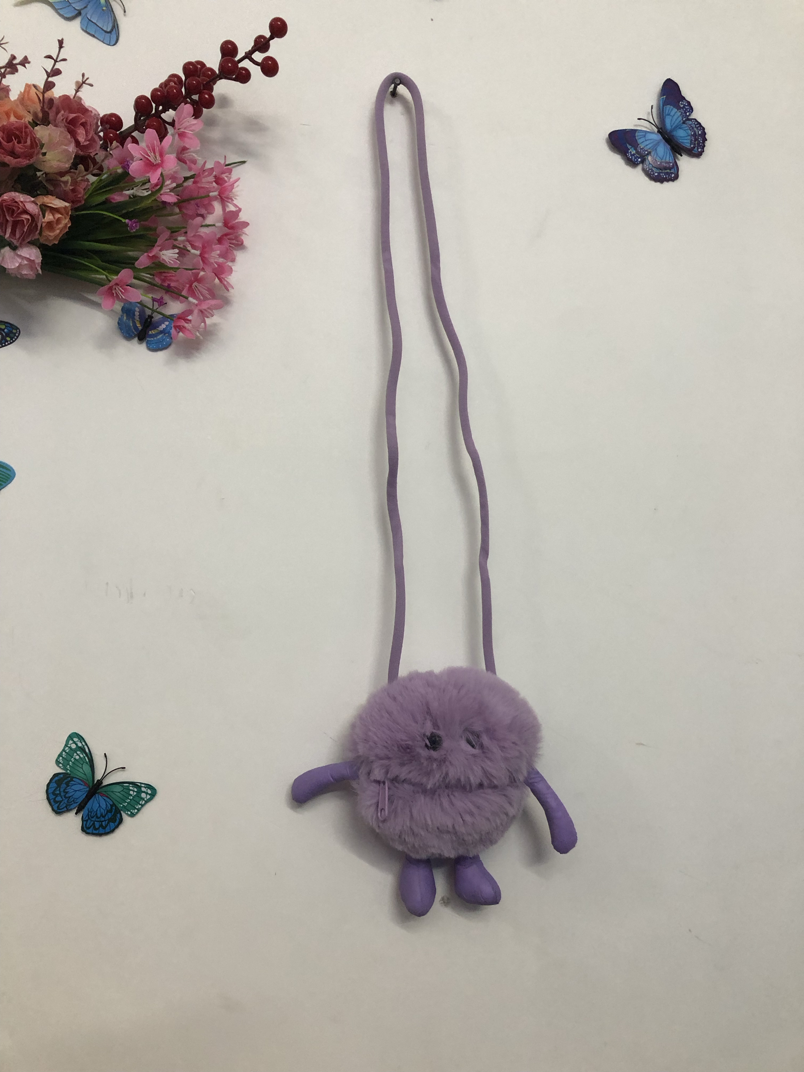 Z家可爱小怪兽精灵零钱包卡包女生背包紫色怪兽毛绒斜挎包迷你包