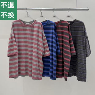 现货YOOM韩国东大门代购  复古经典圆领短袖条纹套头T恤 春装新款