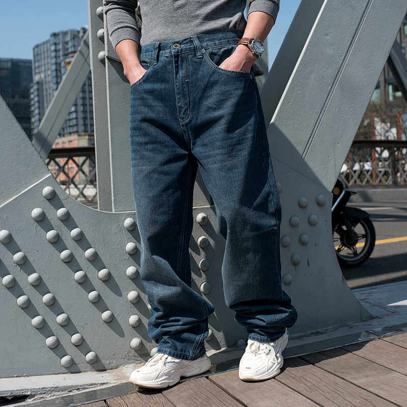 加肥加大码嘻哈滑板裤肥佬长裤宽松男裤子欧版oversise男式牛仔裤