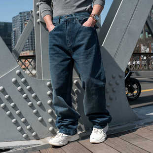 加肥加大码嘻哈滑板裤肥佬长裤宽松男裤子欧版oversise男式牛仔裤