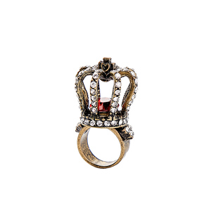 欧美复古时尚戒指潮流个性镂空款皇冠指环喜庆红宝石水晶钻食指戒