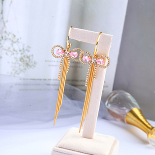 蝴蝶结耳饰镶钻长款流苏耳线s925纯银日韩小众设计感甜美气质耳坠