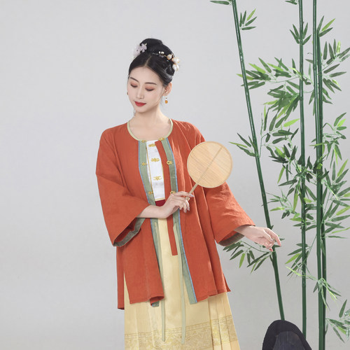 福鹿记圆领衫明制汉服棉麻提花