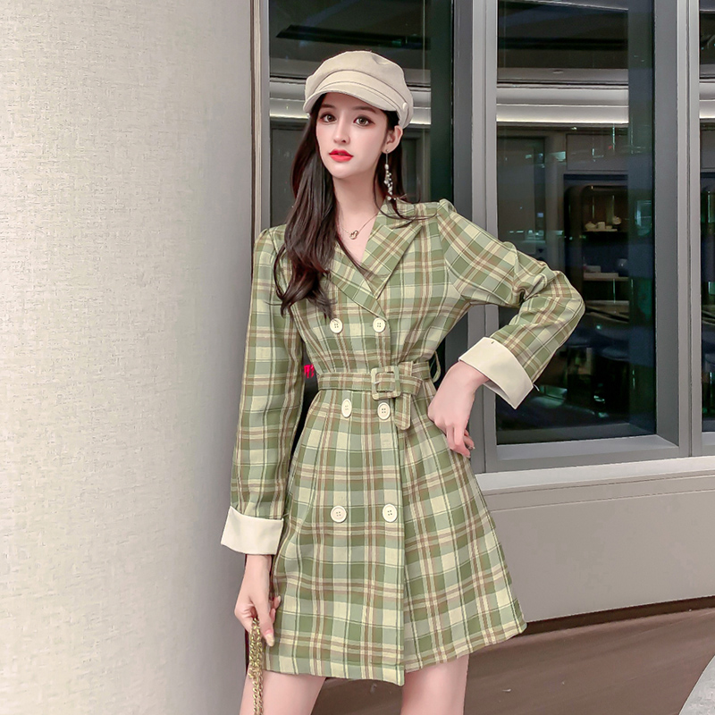 Spring new French stem orange long sleeve dress suit skirt waist slim commuter temperament small suit skirt