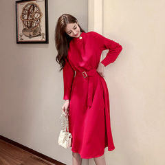 Zhixun skirt French Platycodon skirt long sleeve skirt shows thin and high temperament French retro spring and autumn dress Hepburn style