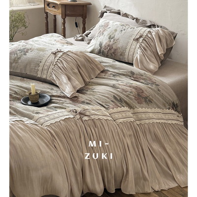 Girlish·烟萝碎影·法式复古棉麻床上四件套春夏1.8床单被套床品