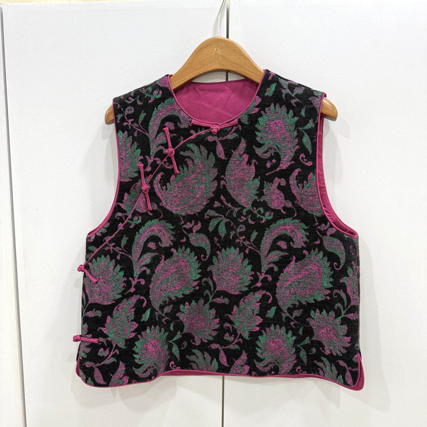 JD659 欧洲站26春斜门禁盘扣圆领烫金树叶花桑蚕丝国风马甲外套,女装/女士精品,上衣,淘宝优惠券,粉丝福利购,淘宝优惠卷