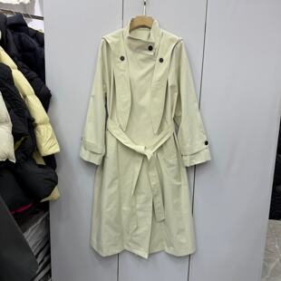 艾熹尔26 可脱卸帽中长宽松系腰带风衣外套 1006欧洲站2026春时尚