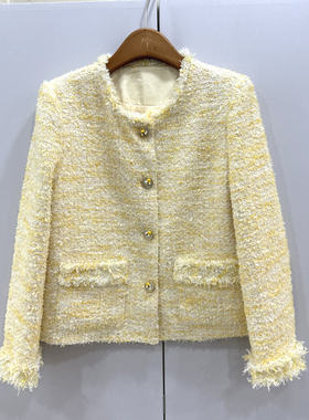 MX26169欧洲站2026春圆领单排扣小香风亮片轻奢百搭短款洋气外套