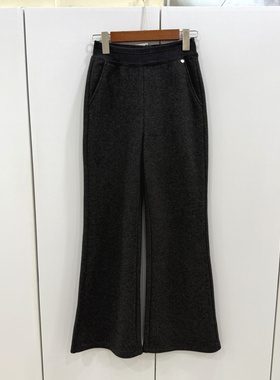 522-70137欧洲站25冬壳扣松紧高腰加绒加厚百搭显瘦羊毛微喇叭裤