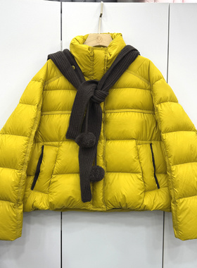 88188 欧洲站2025冬针织披肩拼接时尚保暖百搭显瘦外套短款羽绒服