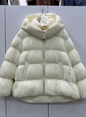 9658欧洲站2025冬新款时尚百搭连帽短款泡芙亲肤显瘦白鹅绒羽绒服