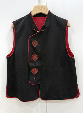 26725欧洲站2026春新款时尚复古优雅钉珠花朵人丝提花国风马甲女