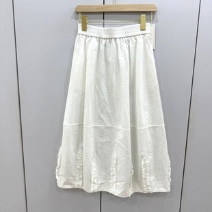 松紧高腰宽松显瘦A字中长木耳边下摆花苞半身裙 2611欧洲站春时尚