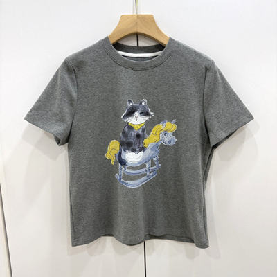 85091欧洲站2026春夏时尚圆领卡通动物印花减龄显瘦百搭短袖T恤女