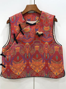 26683欧洲站26早春新款中式国风提花斜襟盘扣无袖高级感马甲外套