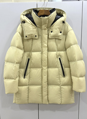 W52810  欧洲站25冬拉链口袋云朵泡芙舒适加厚连帽中长鹅绒羽绒服