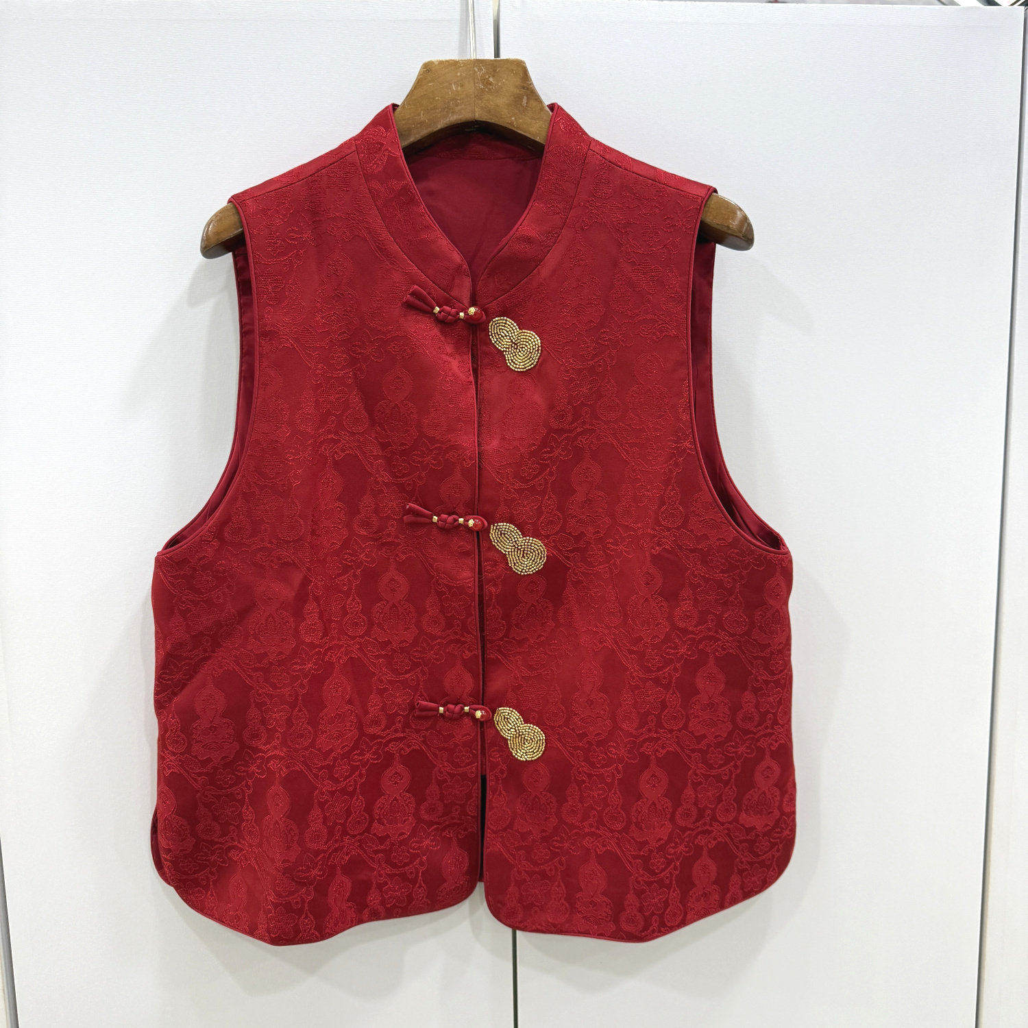 68761 欧洲站2026春三粒盘扣串珠葫芦刺绣花人丝提花立领国风马甲,女装/女士精品,上衣,淘宝优惠券,粉丝福利购,淘宝优惠卷