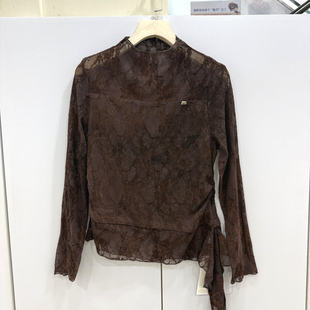 女 蕾丝小衫 湘之秀26C 35春2026不规则侧流苏系带立领微透百搭修身