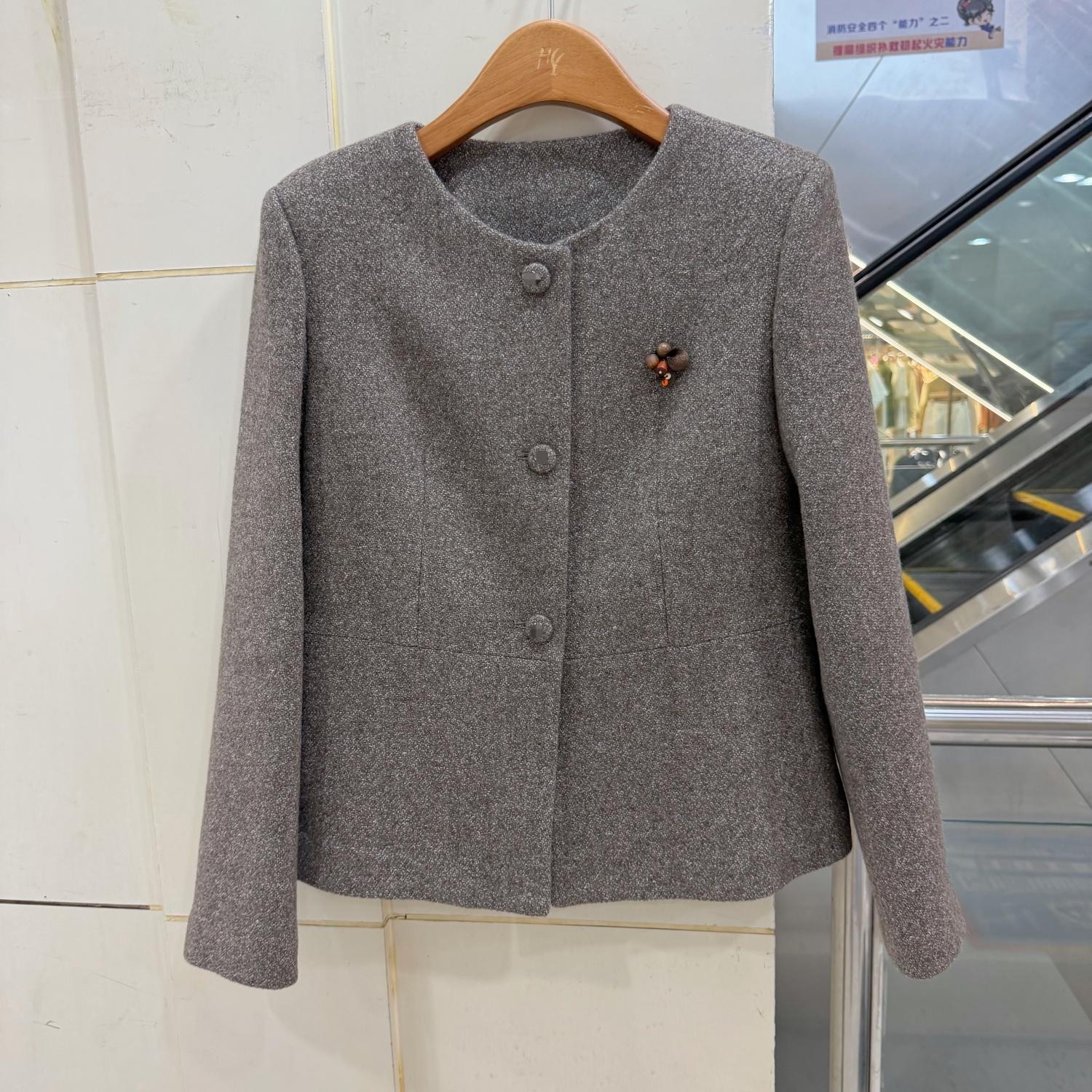 C6-6201欧货小香风圆领毛呢外套女单排扣显瘦气质外套通勤温柔风