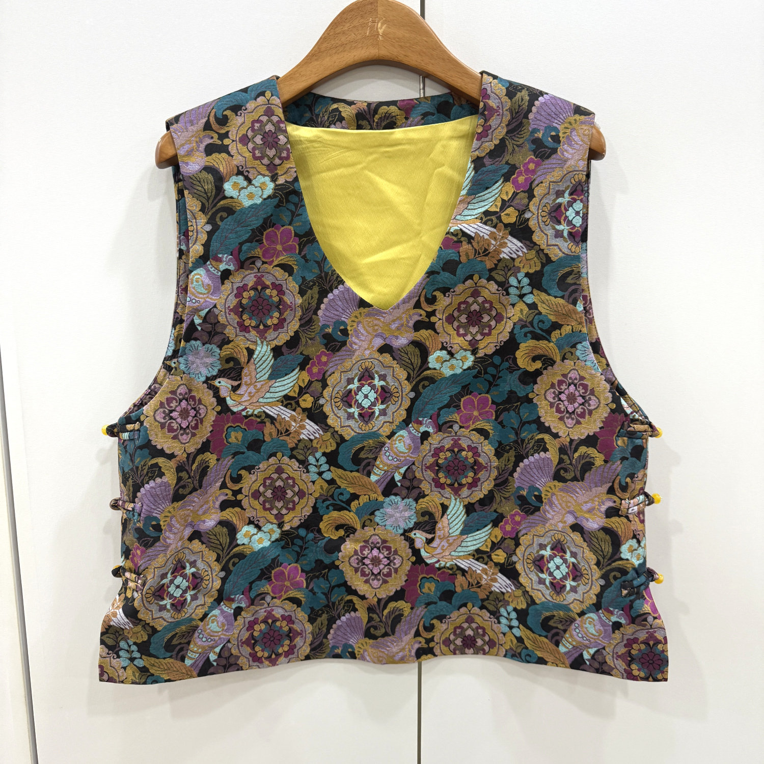 F7275 欧洲站2026春季新款国风复古优雅气质轻奢V领拼色提花马甲